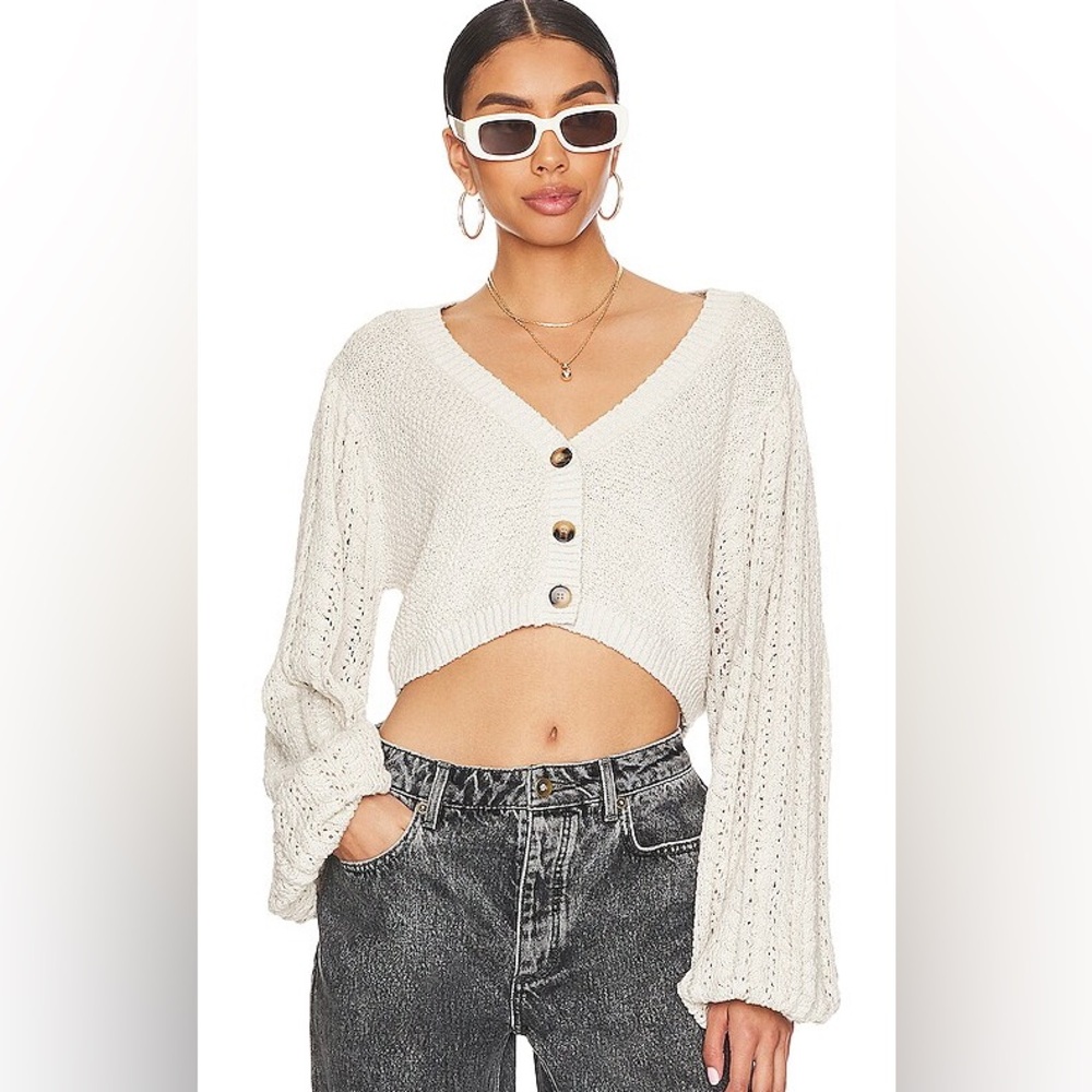 Tularosa Revolve Odalis Grey Oatmeal Button Up Oversized Sleeves‎ Cardigan Large